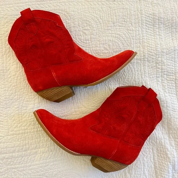 Free People x Jeffrey Campbell Red Suede Calvera Western Boots Sz 40 - Picture 4 of 9
